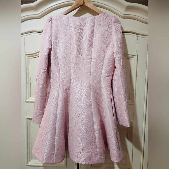 LoveShackFancy 🩷 6 Haveri Lt Pink Brocade Sqaure-Neck Crystal Button Mini Dress - Picture 7 of 7